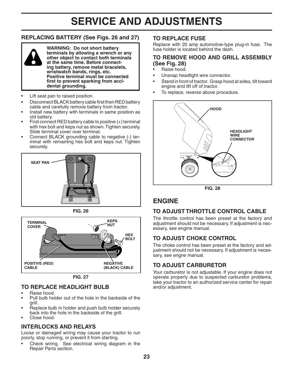 Service and adjustments, Engine | Poulan 194992 User Manual | Page 23 / 30