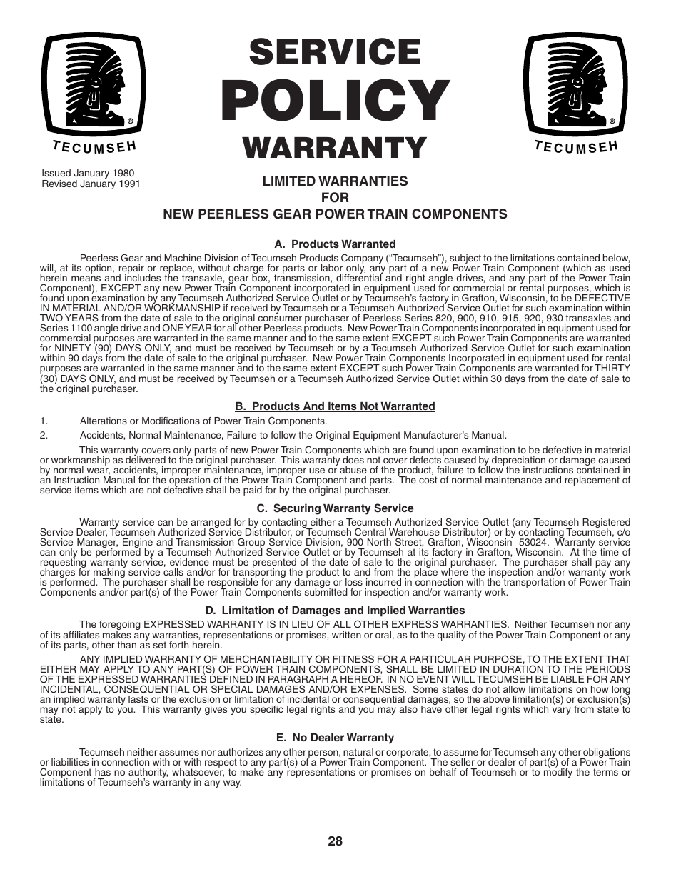 Policy, Service, Warranty | Poulan 194992 User Manual | Page 28 / 30