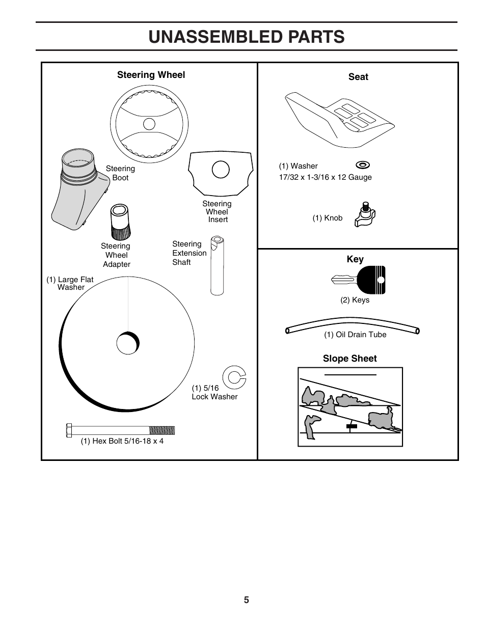 Unassembled parts | Poulan 194992 User Manual | Page 5 / 30