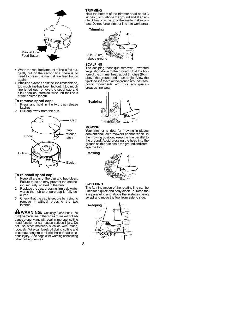 Warning | Poulan Mini Trim Auto 545186764 User Manual | Page 8 / 12