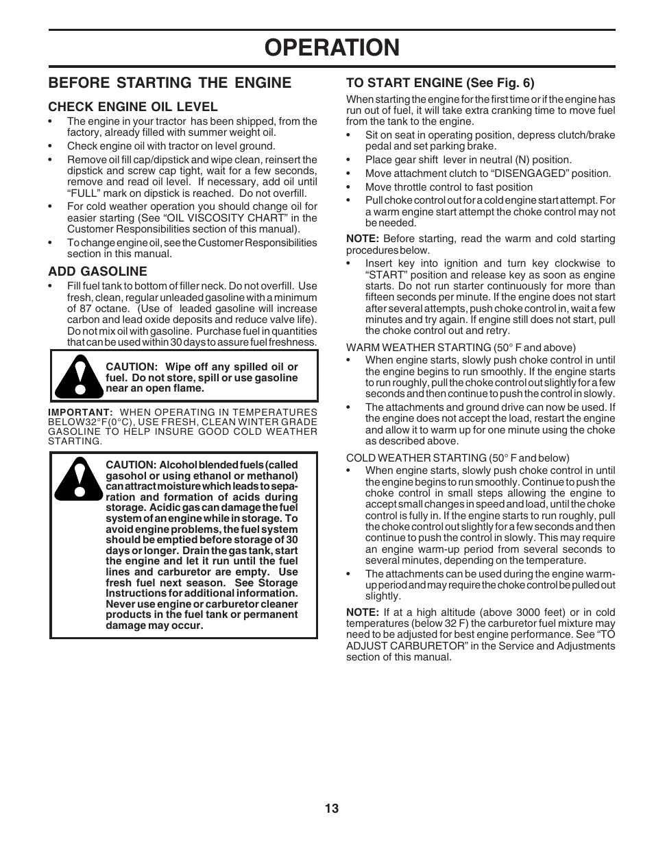 Operation, Before starting the engine | Poulan 183748 User Manual | Page 13 / 48