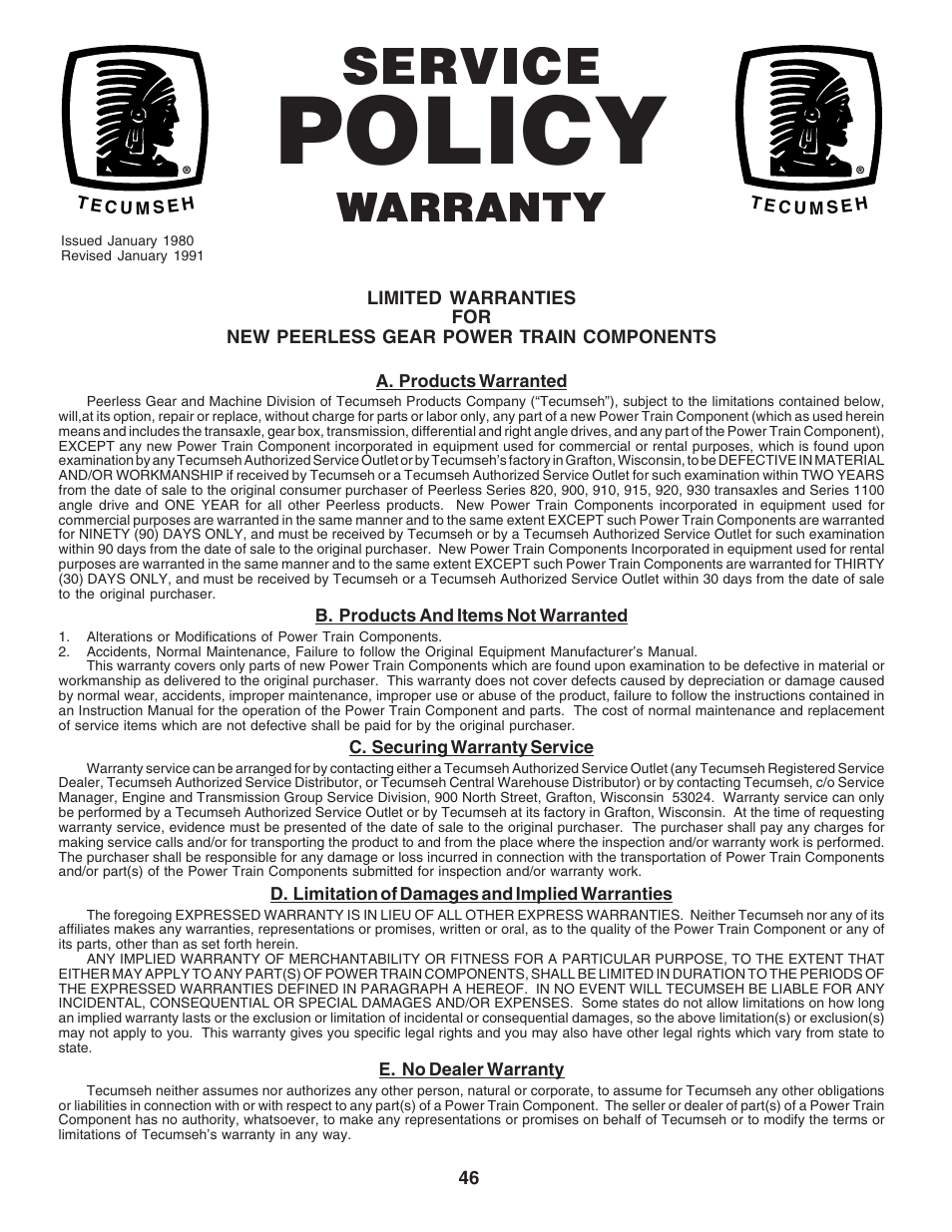 Policy, Service, Warranty | Poulan 183748 User Manual | Page 46 / 48