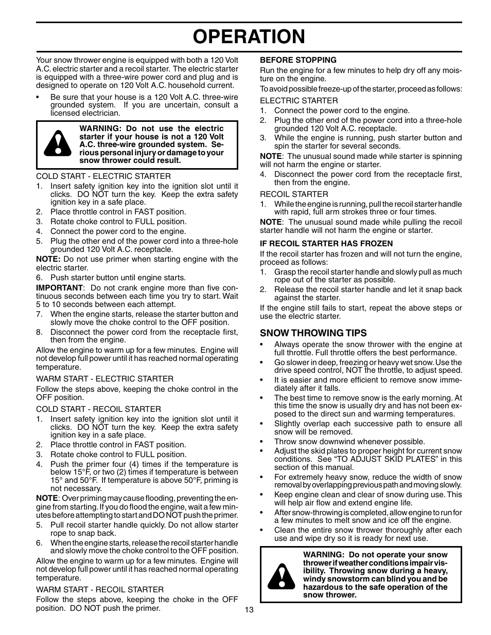 Operation | Poulan 192046 User Manual | Page 13 / 20