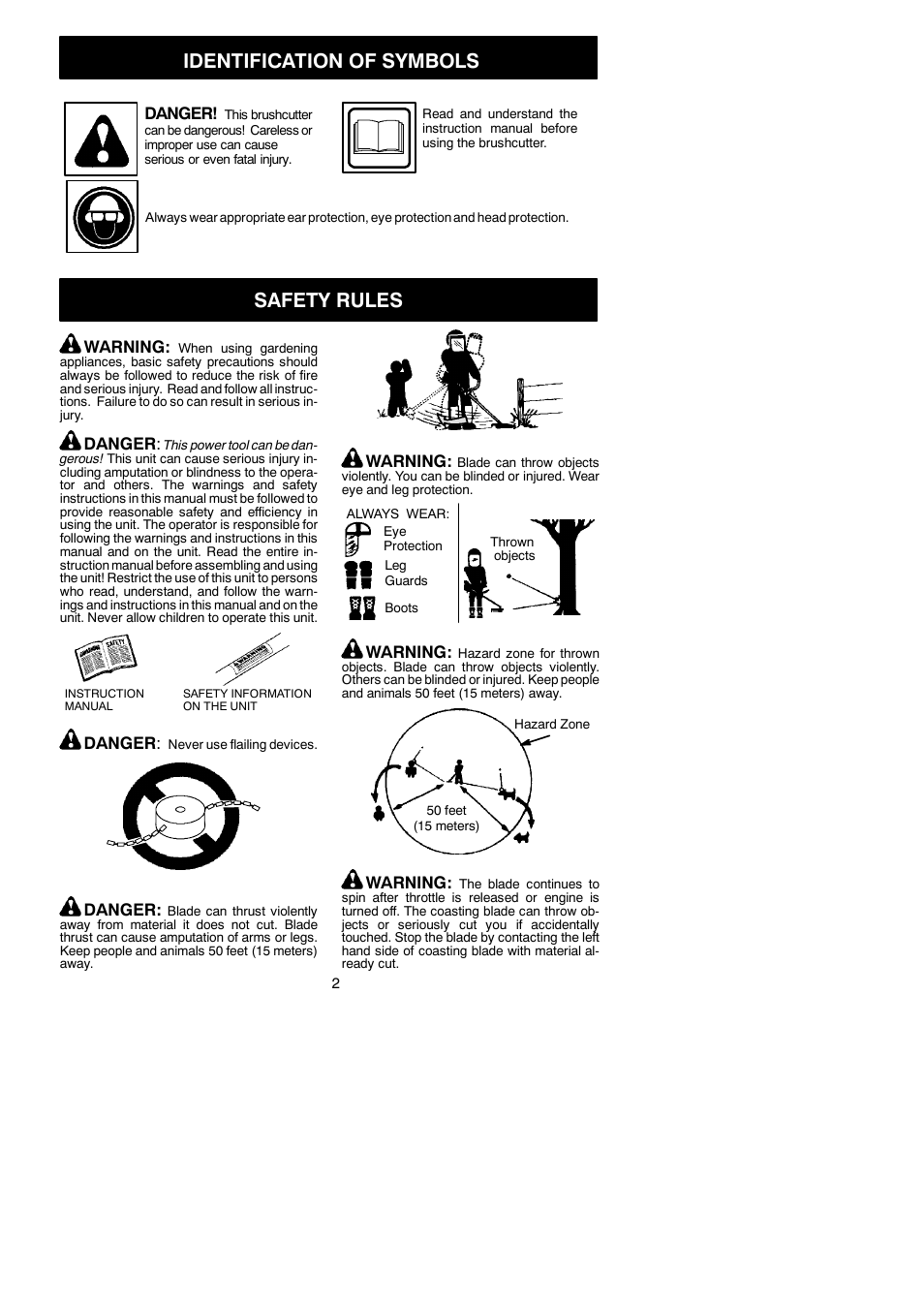 Identification of symbols, Safety rules, Danger | Warning | Poulan U4000C User Manual | Page 2 / 9