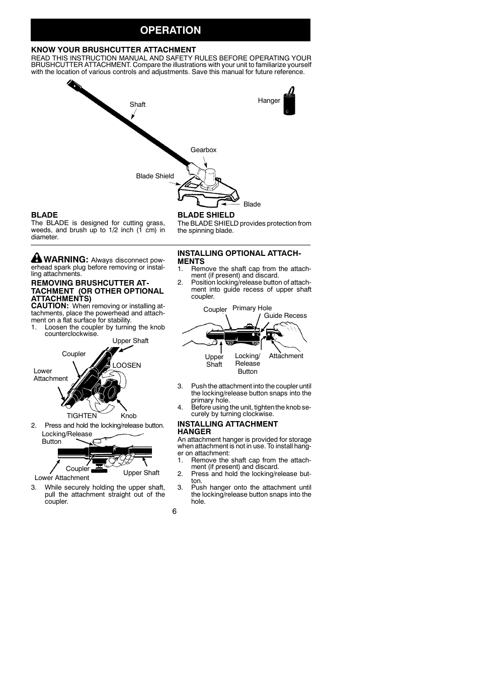 Operation, Warning | Poulan U4000C User Manual | Page 6 / 9