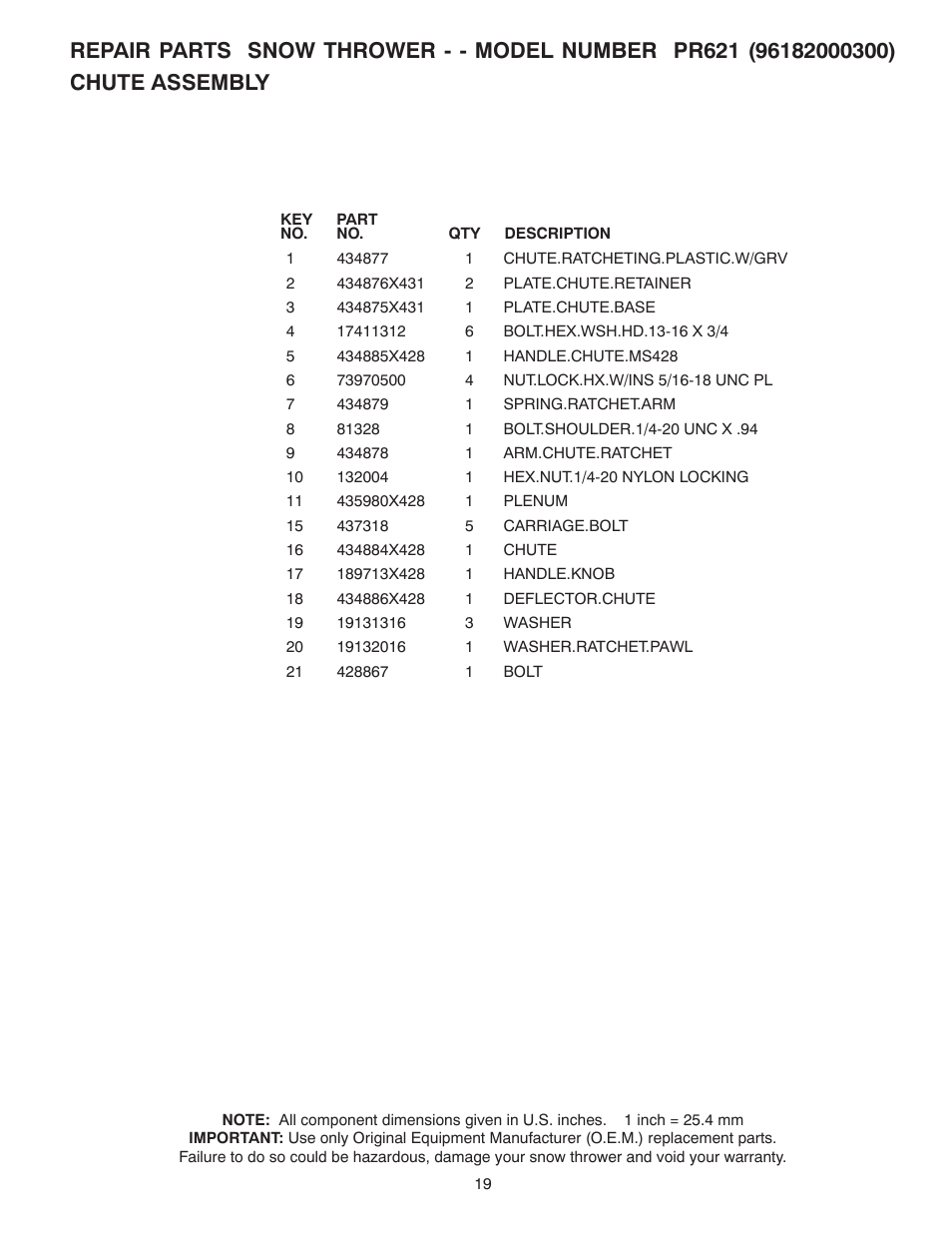 Poulan Pro PR621 SNOW THROWER User Manual | Page 19 / 28