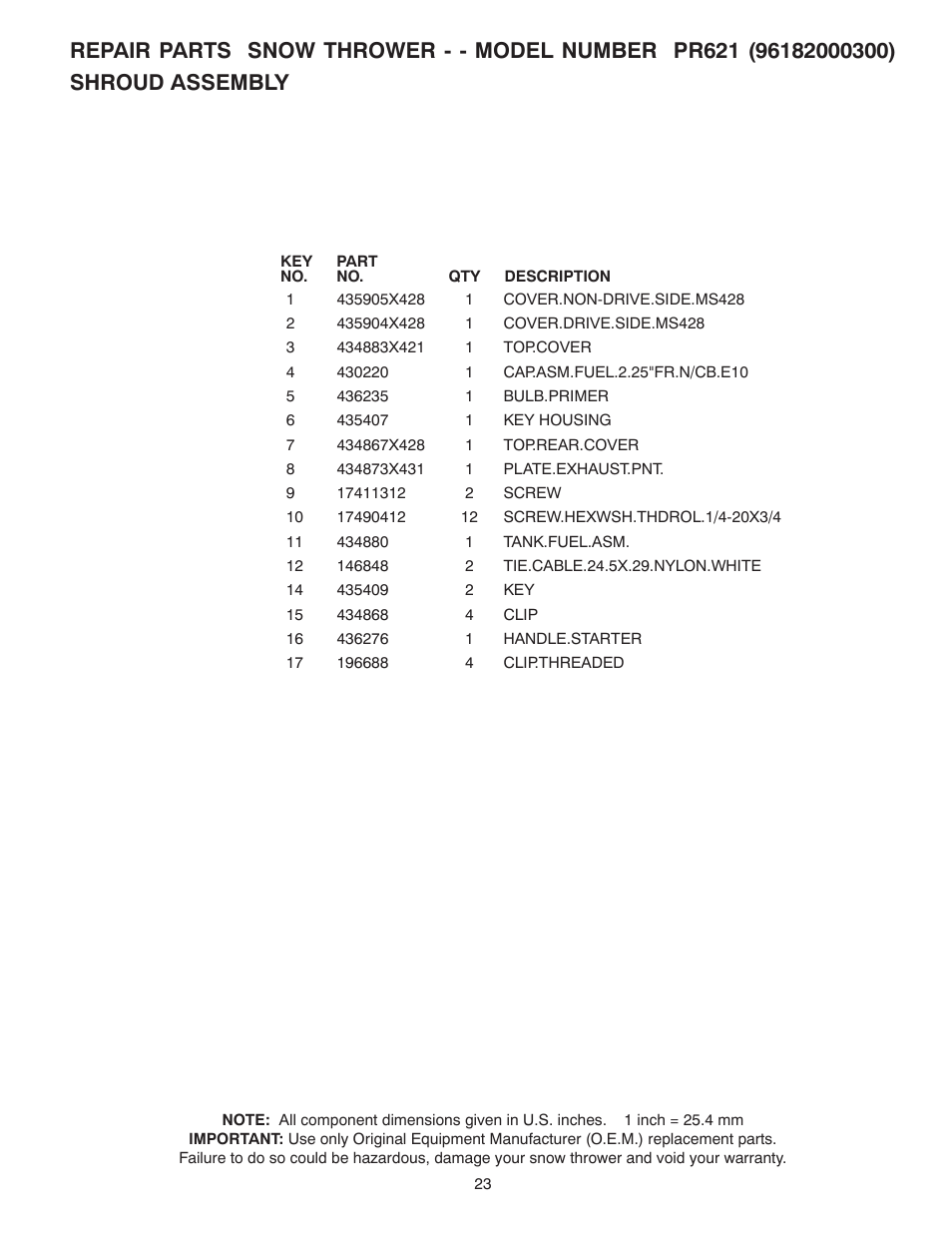 Poulan Pro PR621 SNOW THROWER User Manual | Page 23 / 28