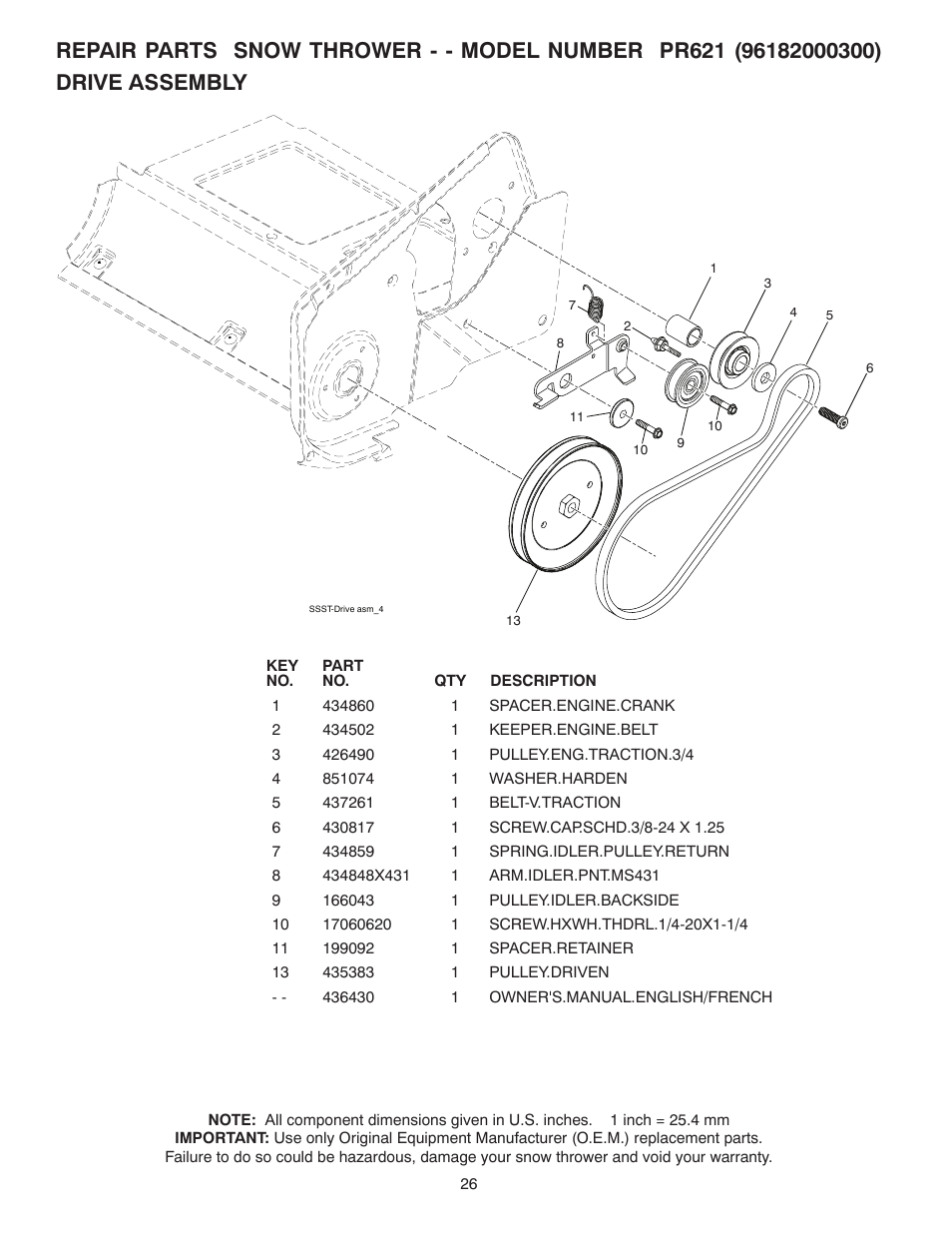 Drive assembly | Poulan Pro PR621 SNOW THROWER User Manual | Page 26 / 28