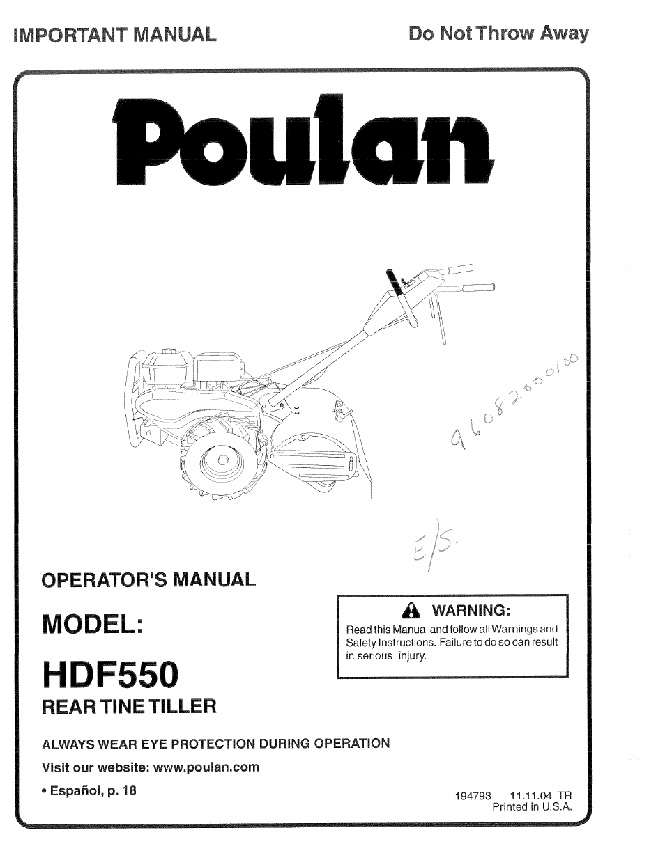 Poulan 194793 User Manual | 36 pages