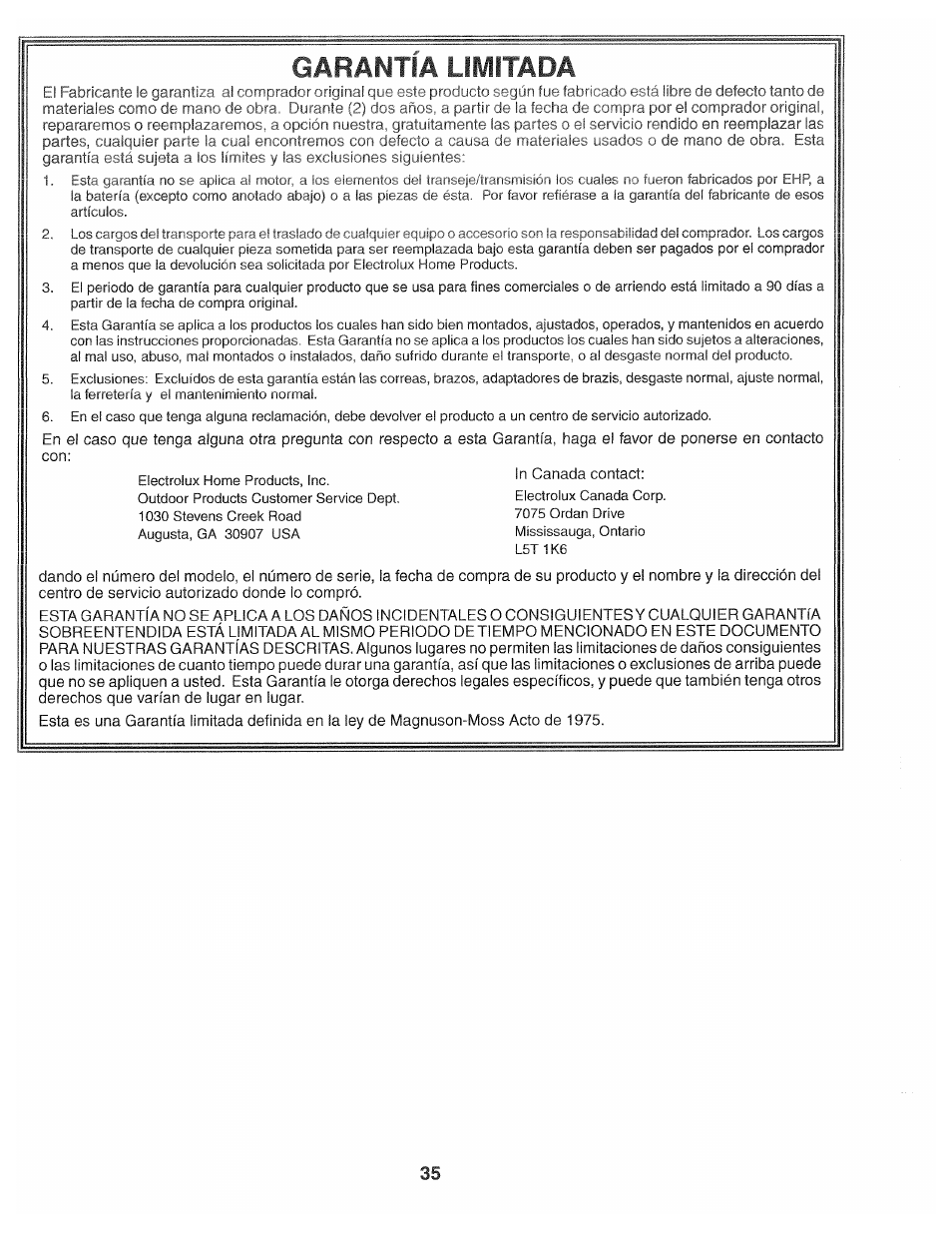 Garantia limitada | Poulan 194793 User Manual | Page 35 / 36