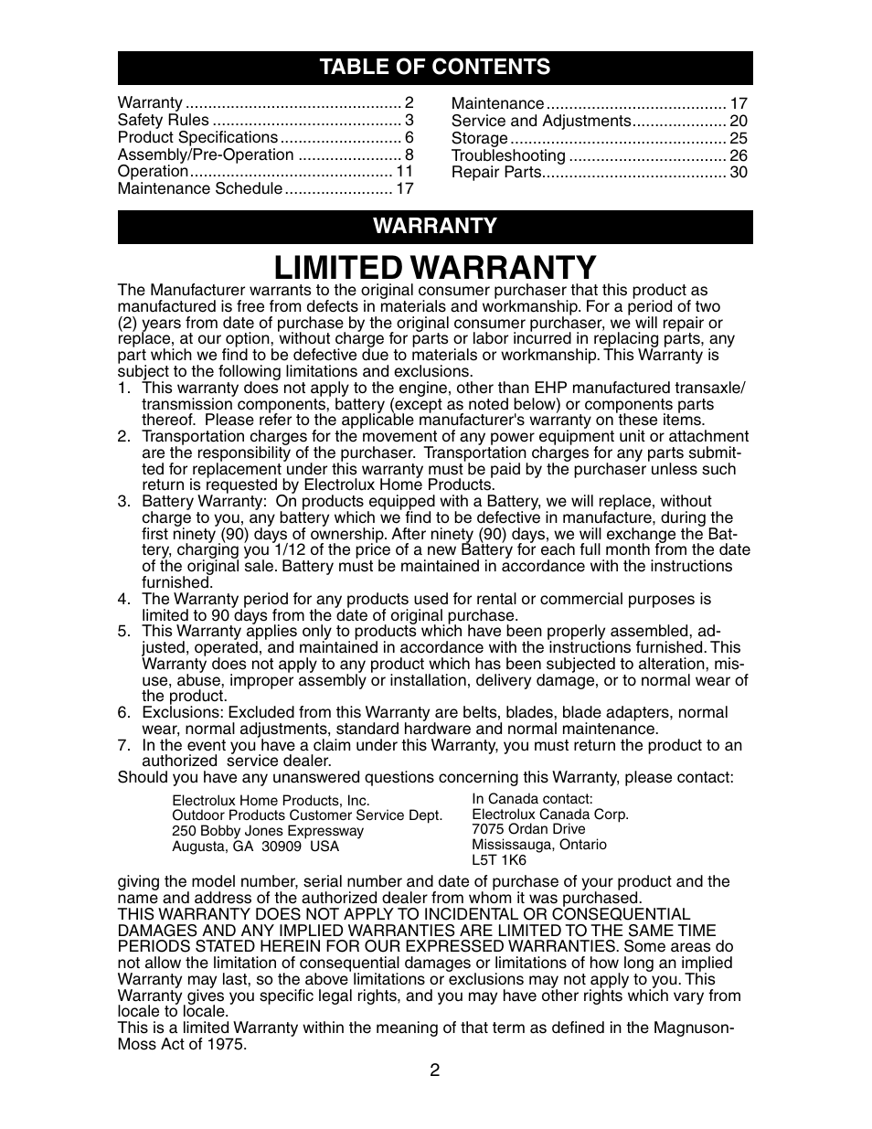 Poulan 191606 User Manual | Page 2 / 29