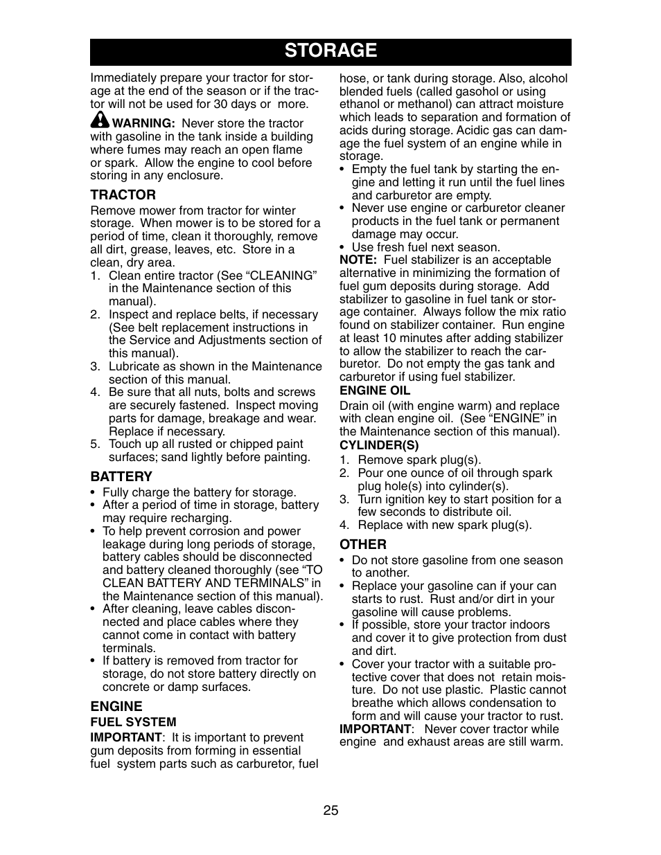 Storage | Poulan 191606 User Manual | Page 25 / 29