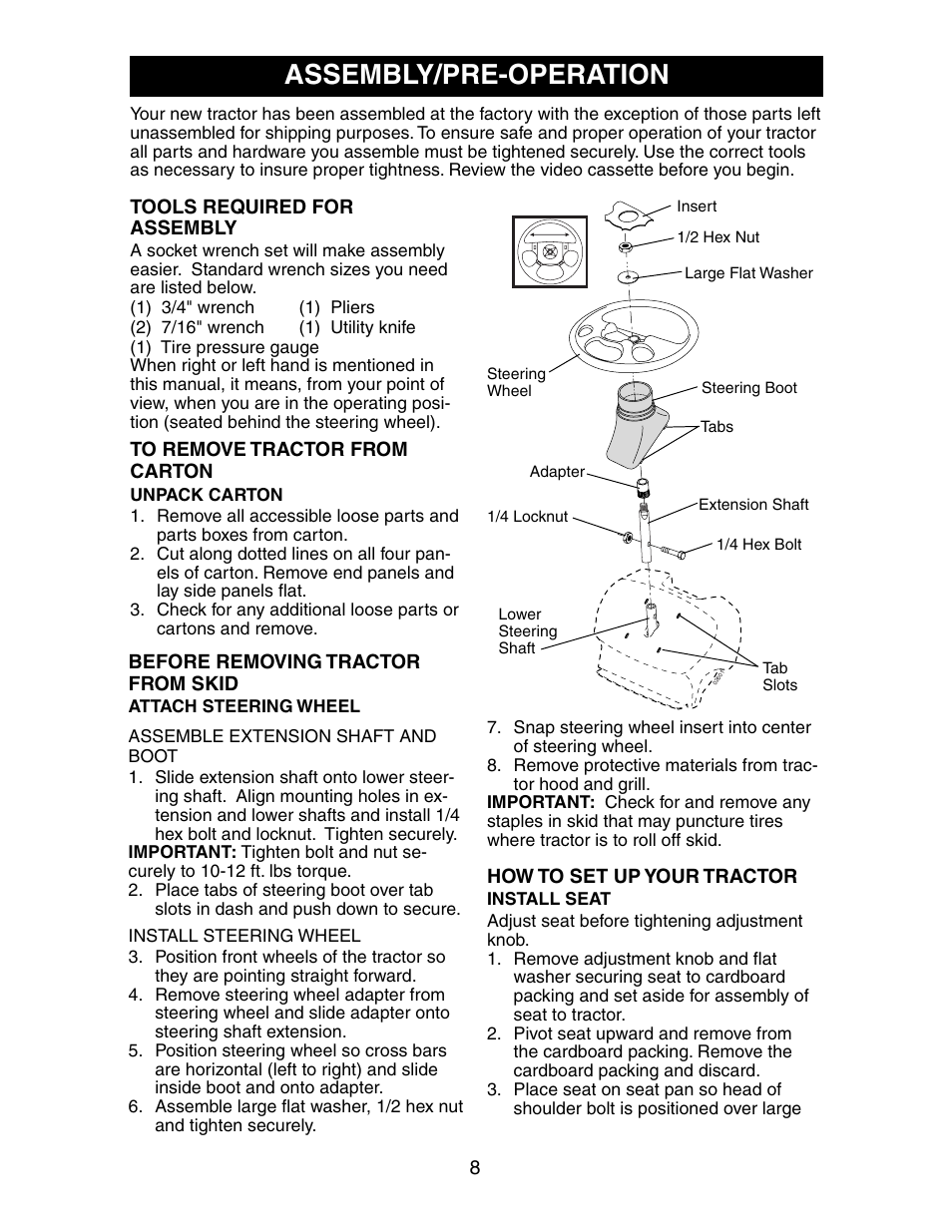Assembly/pre-operation | Poulan 191606 User Manual | Page 8 / 29
