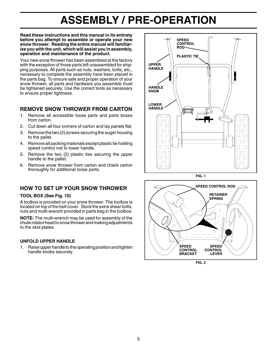 Assembly / pre-operation | Poulan 96192000600 User Manual | Page 5 / 20