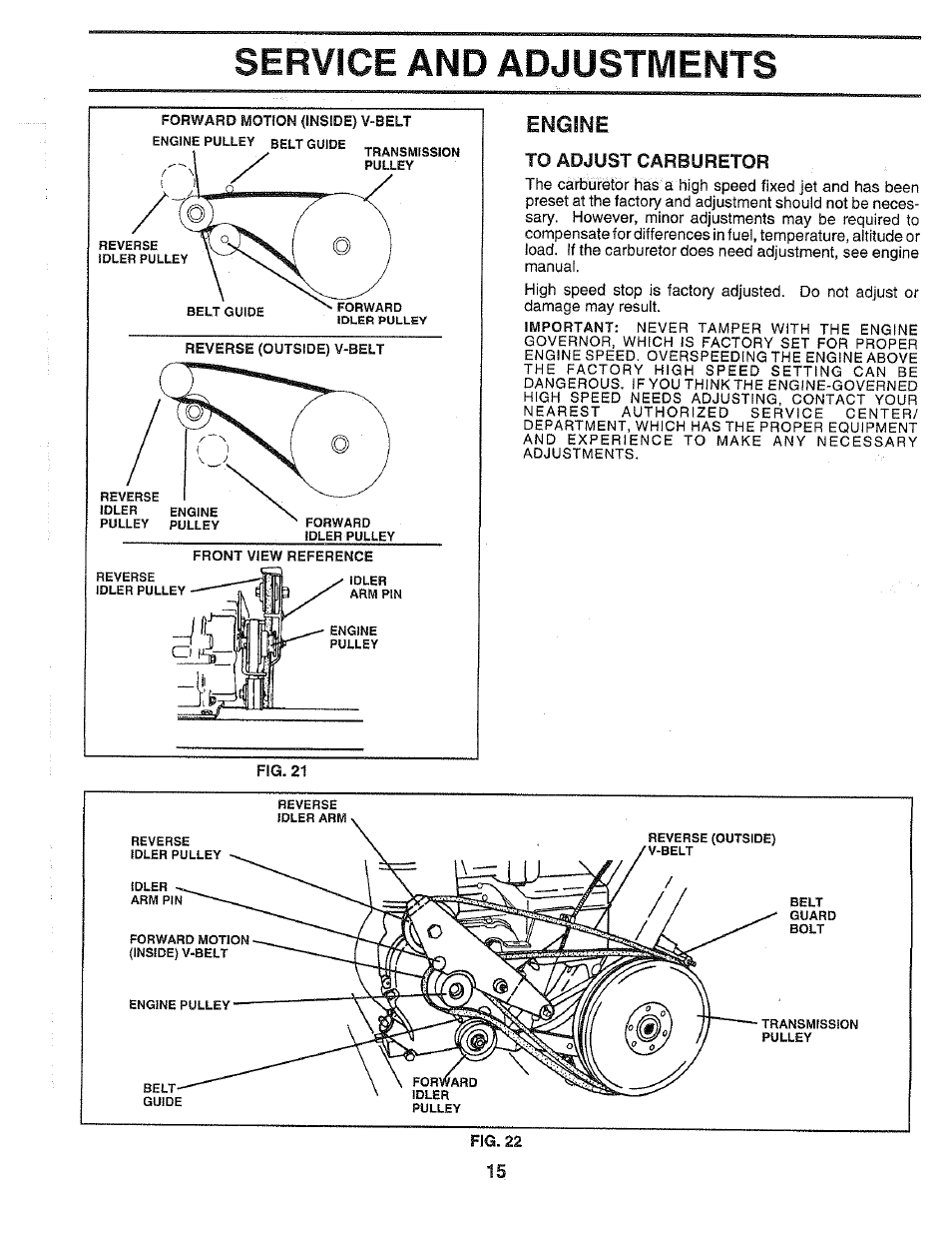 Service and adjustments, To adjust carburetor, Engine | Poulan HDF550H User Manual | Page 15 / 24