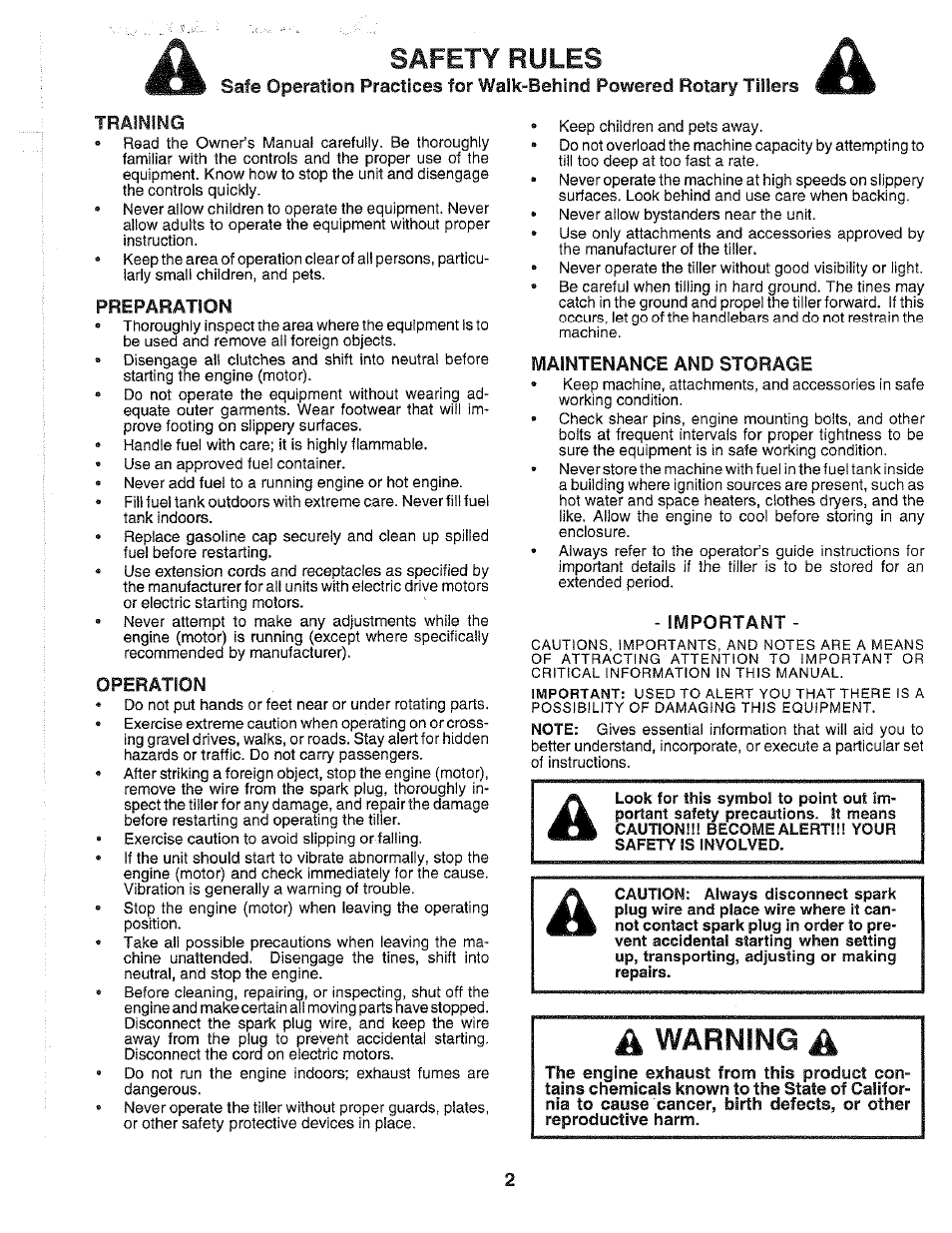 Safety rules, Training, Preparation | Operation, Maintenance and storage, Important | Poulan HDF550H User Manual | Page 2 / 24