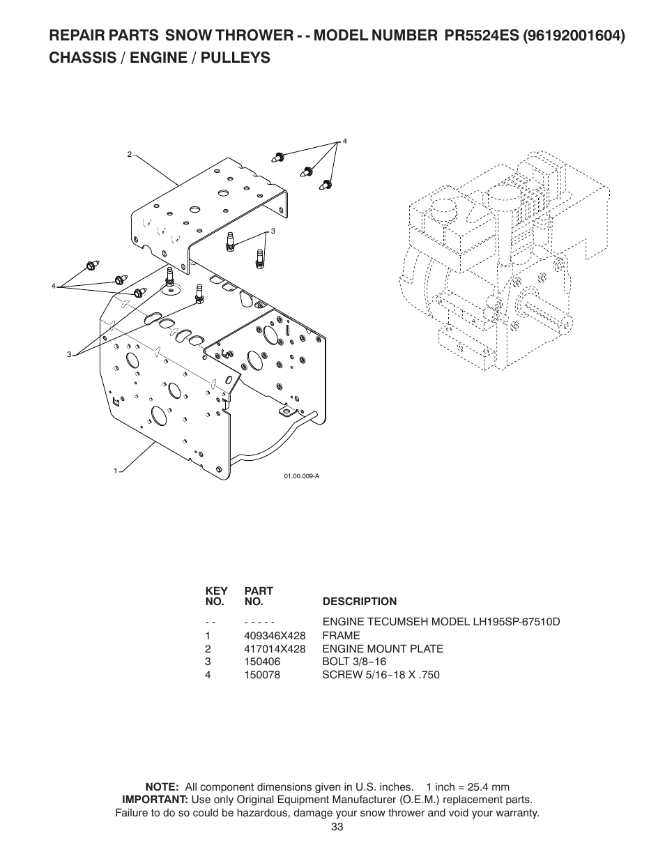 Poulan Pro PR5524ES SNOW THROWER User Manual | Page 33 / 40
