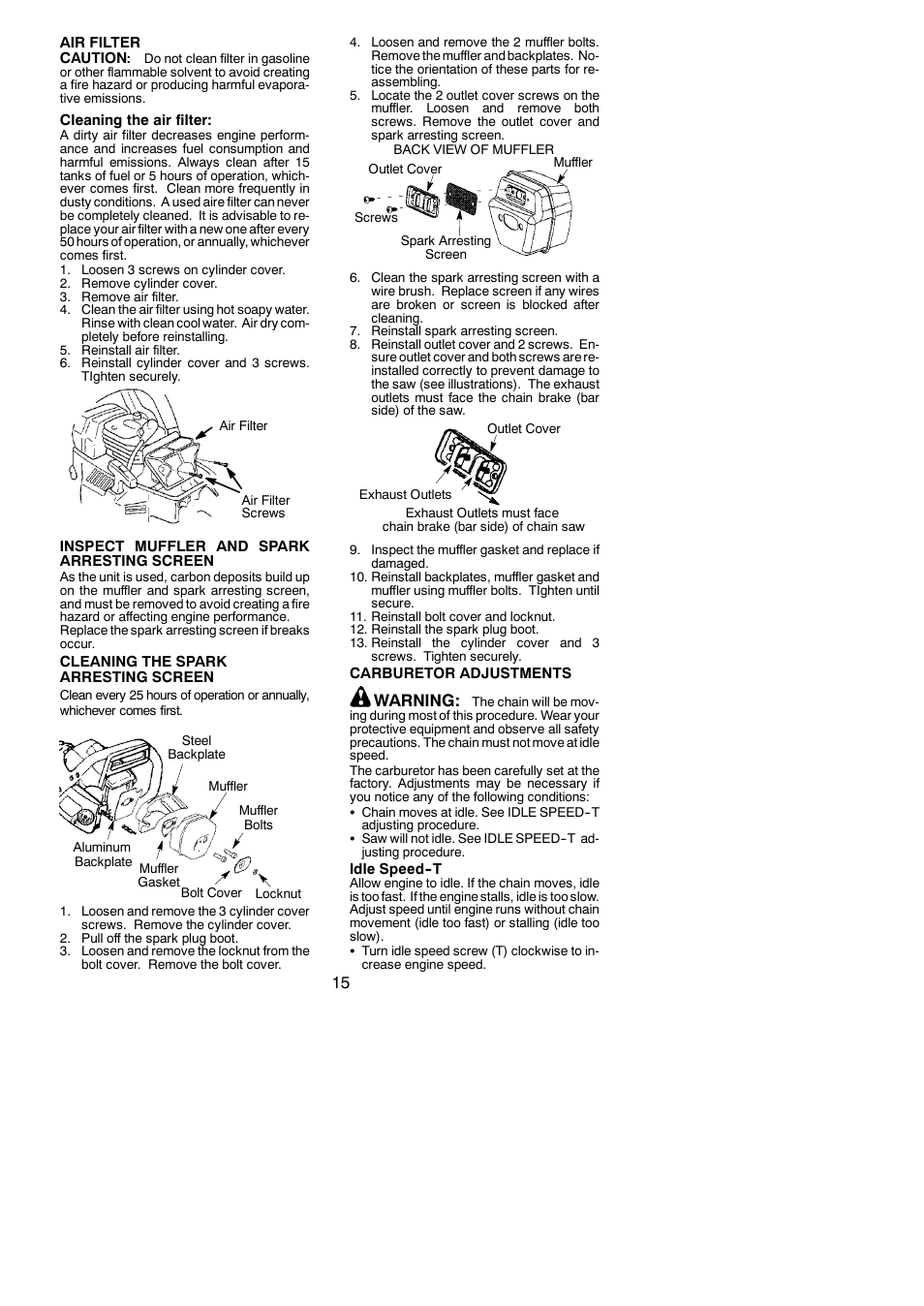 Warning | Poulan 545186803 User Manual | Page 15 / 20