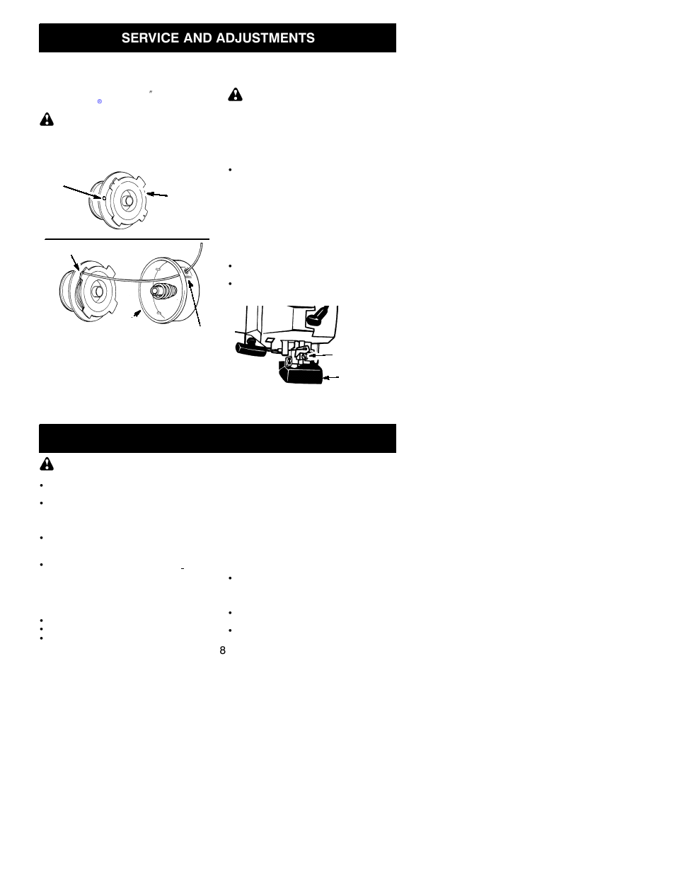Service and adjustments, Storage | Poulan FX25 LE User Manual | Page 8 / 11