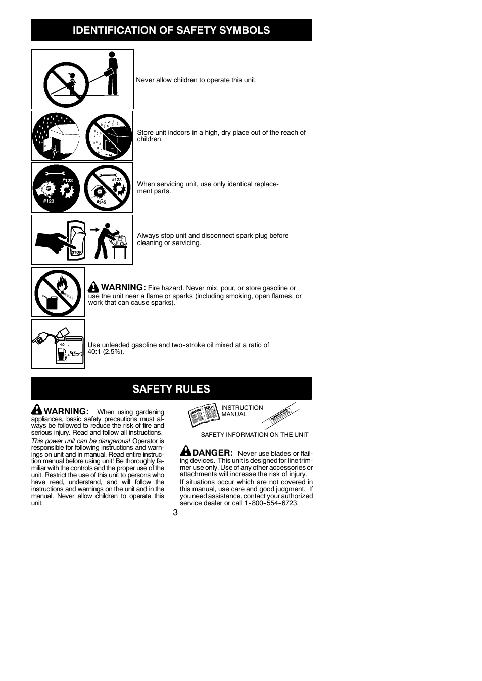 Identification of safety symbols, Safety rules | Poulan 545186897 User Manual | Page 3 / 14