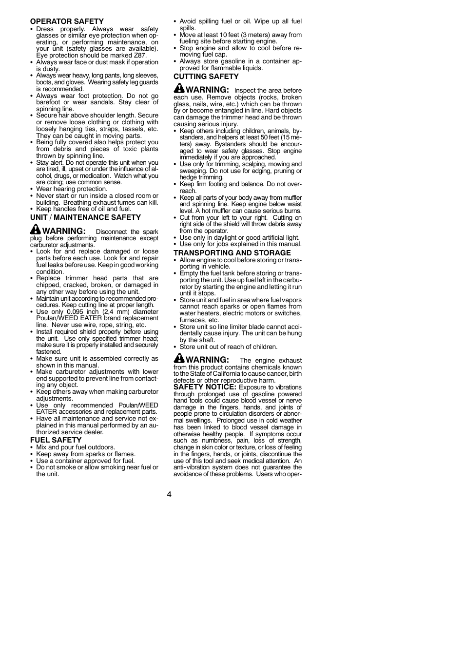 Warning | Poulan 545186897 User Manual | Page 4 / 14