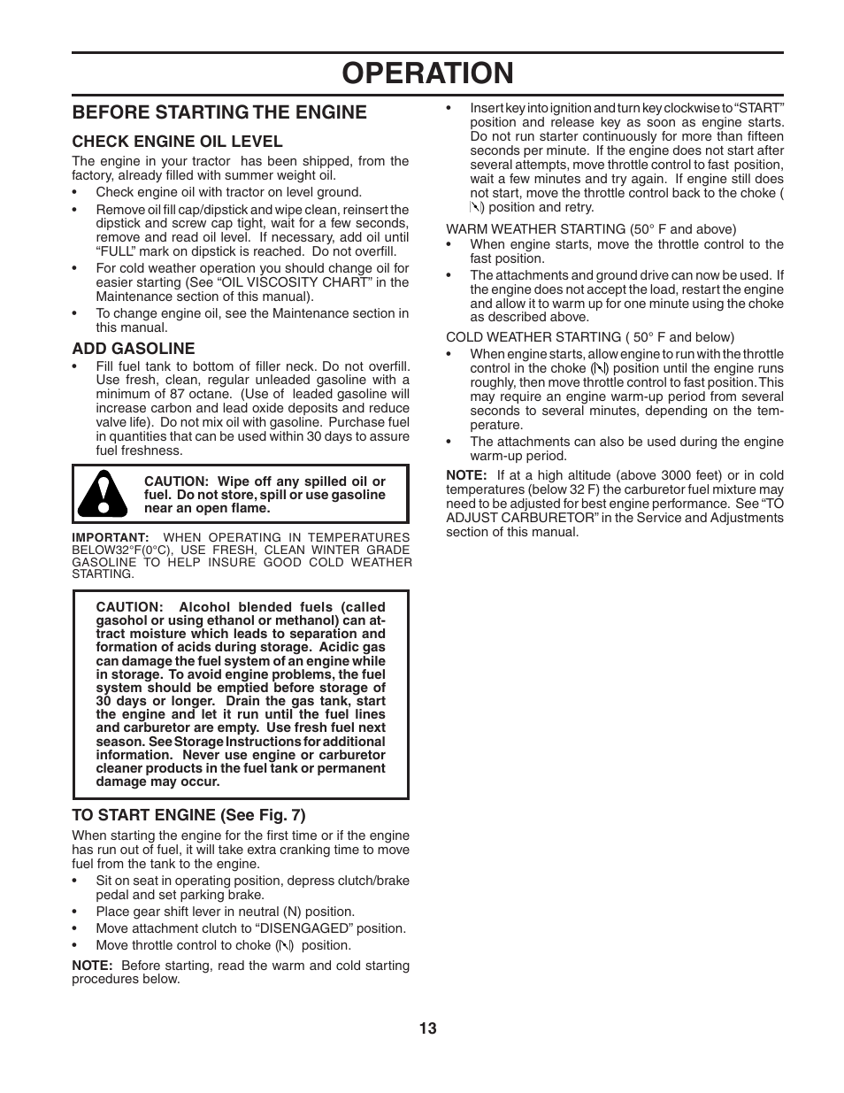 Operation, Before starting the engine | Poulan 188737 User Manual | Page 13 / 48
