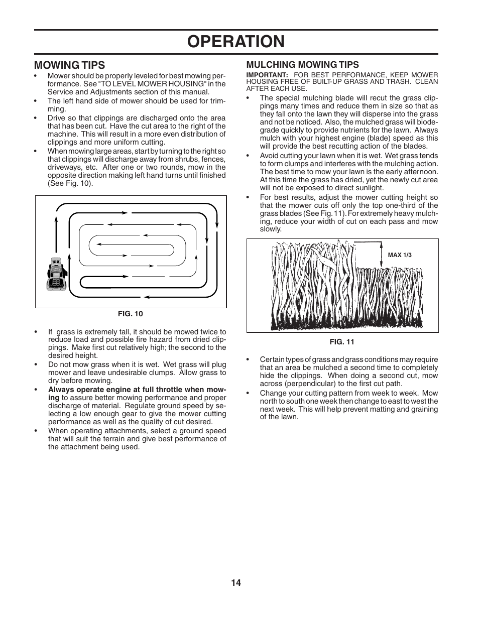 Operation, Mowing tips | Poulan 188737 User Manual | Page 14 / 48