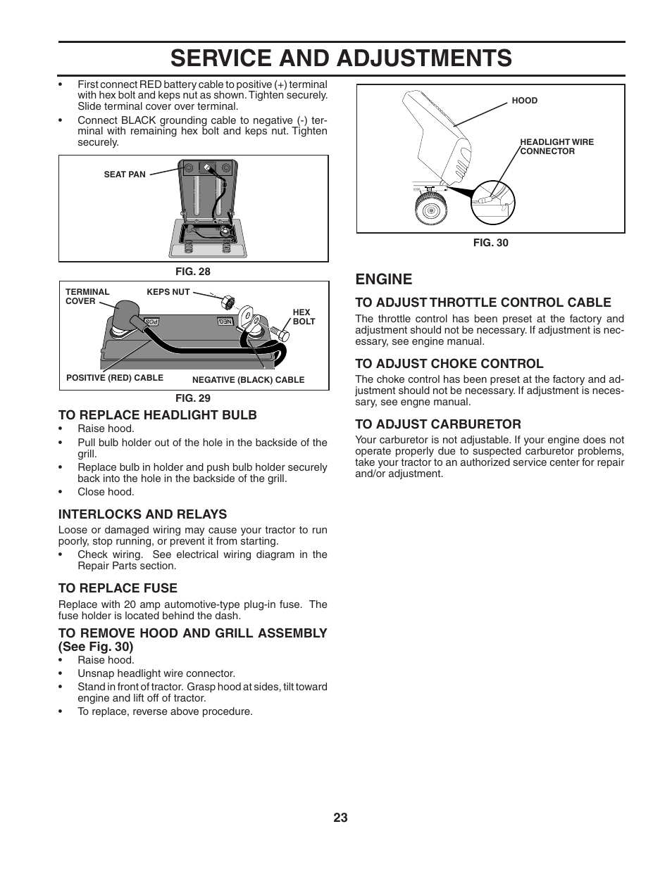 Service and adjustments, Engine | Poulan 188737 User Manual | Page 23 / 48