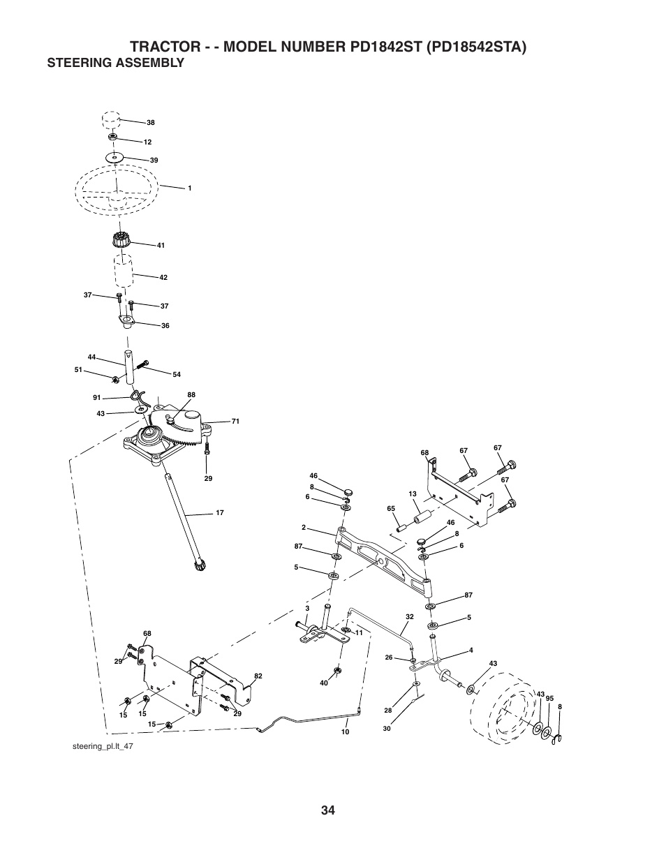 Steering assembly | Poulan 188737 User Manual | Page 34 / 48