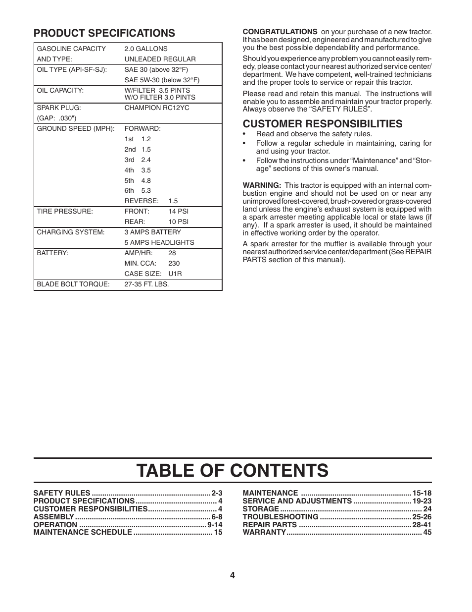 Poulan 188737 User Manual | Page 4 / 48