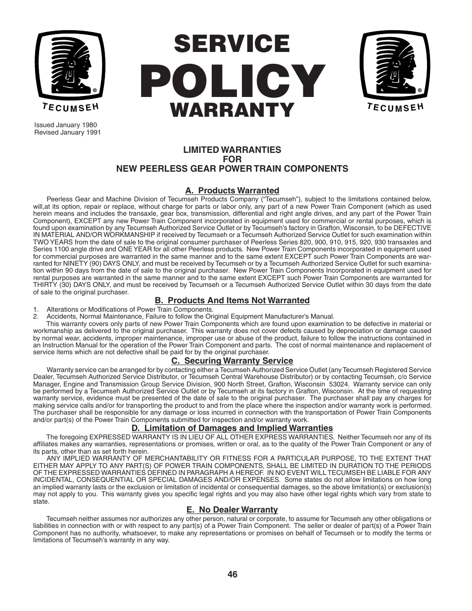 Policy, Service, Warranty | Poulan 188737 User Manual | Page 46 / 48