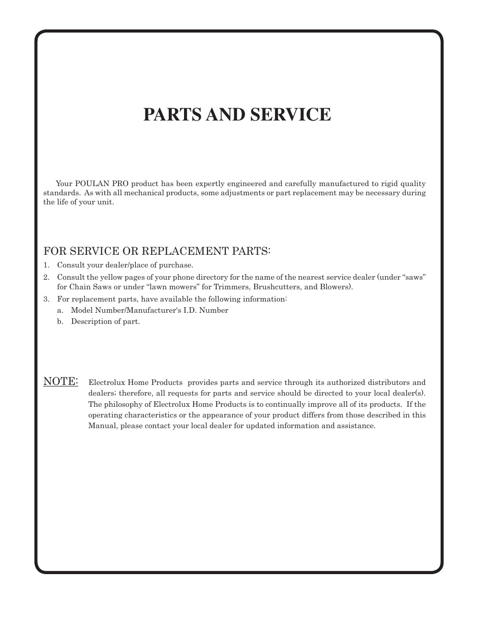Parts and service | Poulan 188737 User Manual | Page 48 / 48