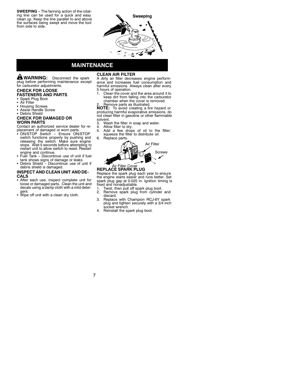 Maintenance | Poulan PL500 User Manual | Page 7 / 11