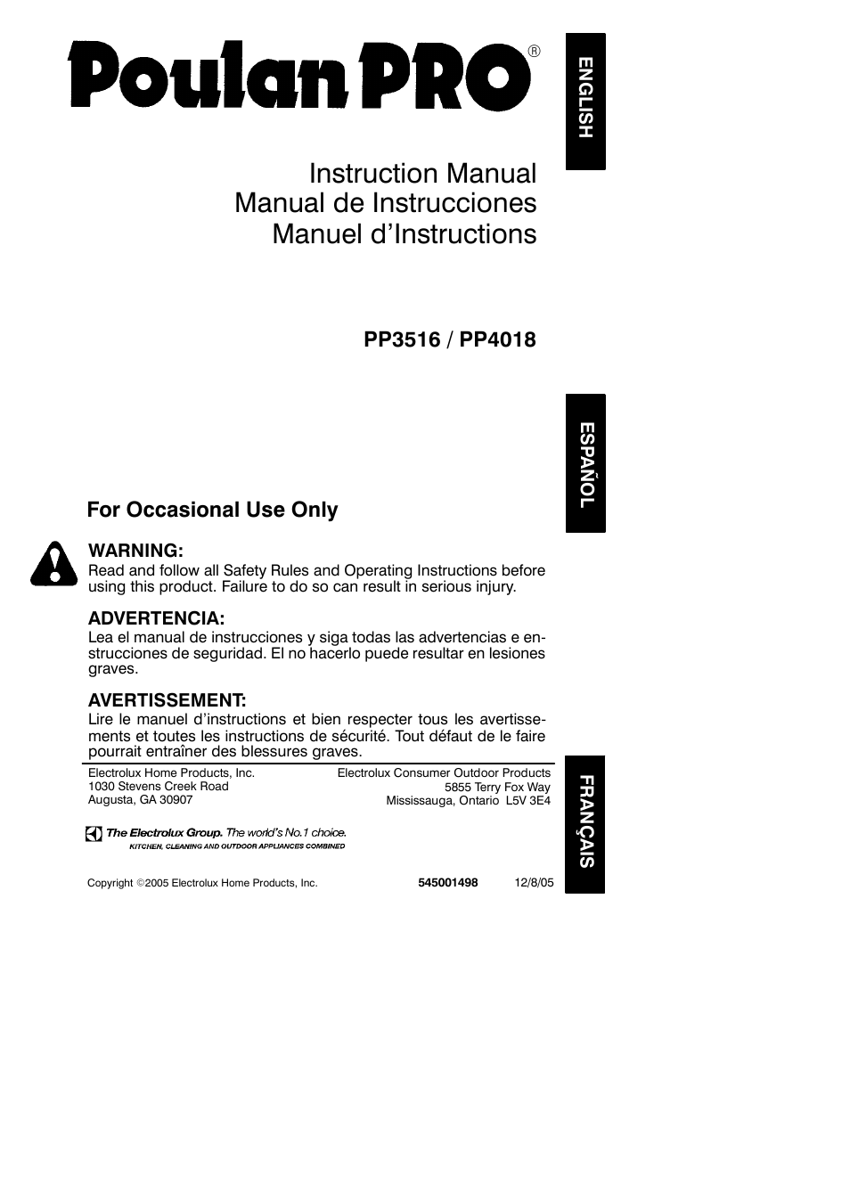 Poulan Pro PP3516 User Manual | 19 pages