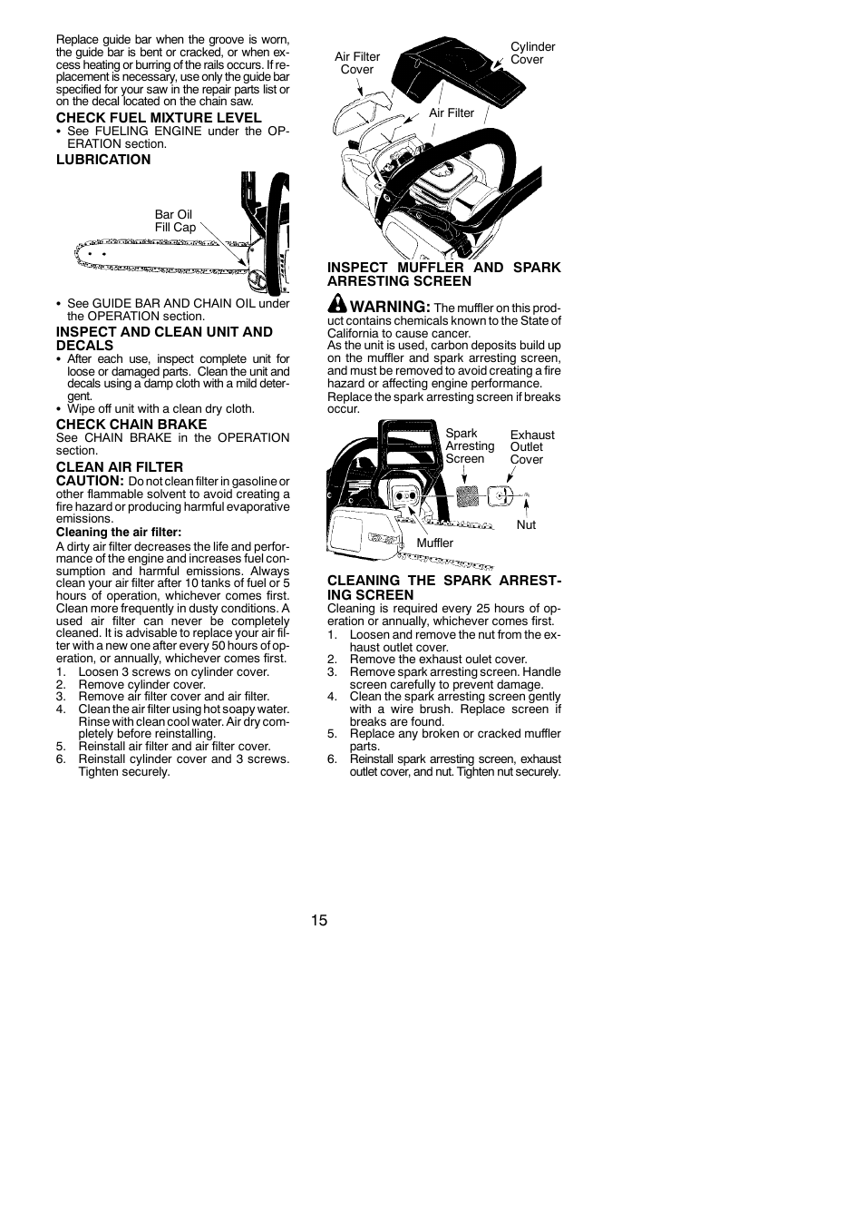 Warning | Poulan Pro PP3516 User Manual | Page 15 / 19