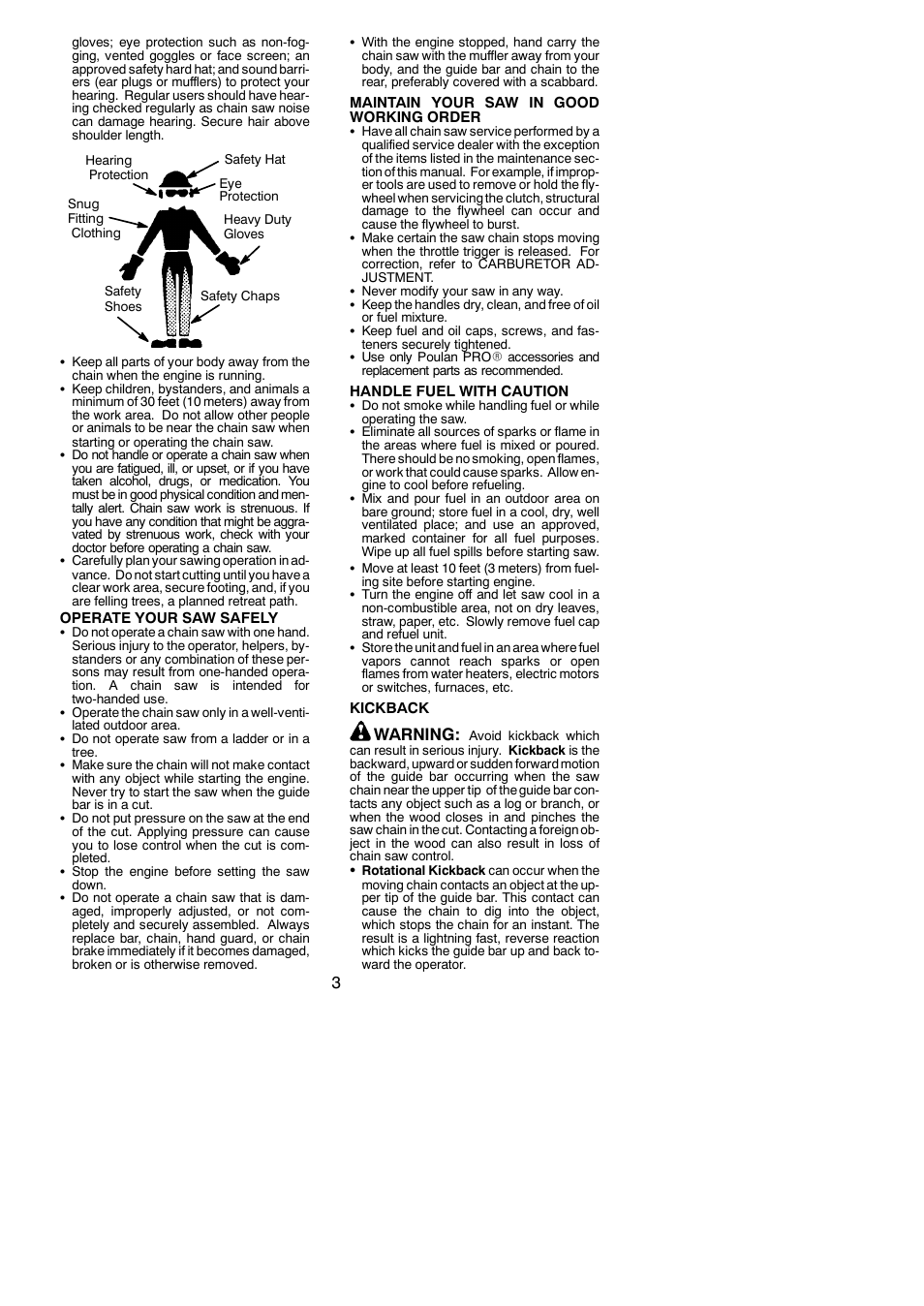 Warning | Poulan Pro PP3516 User Manual | Page 3 / 19