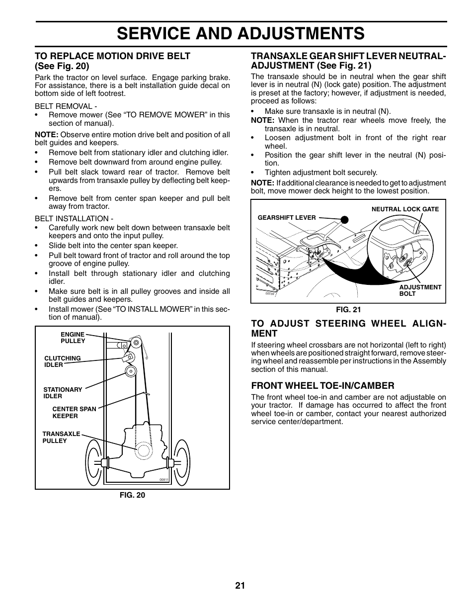 Service and adjustments | Poulan 192087 User Manual | Page 21 / 28