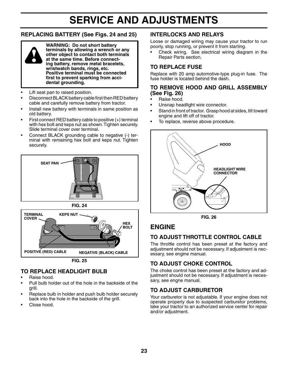 Service and adjustments, Engine | Poulan 192087 User Manual | Page 23 / 28