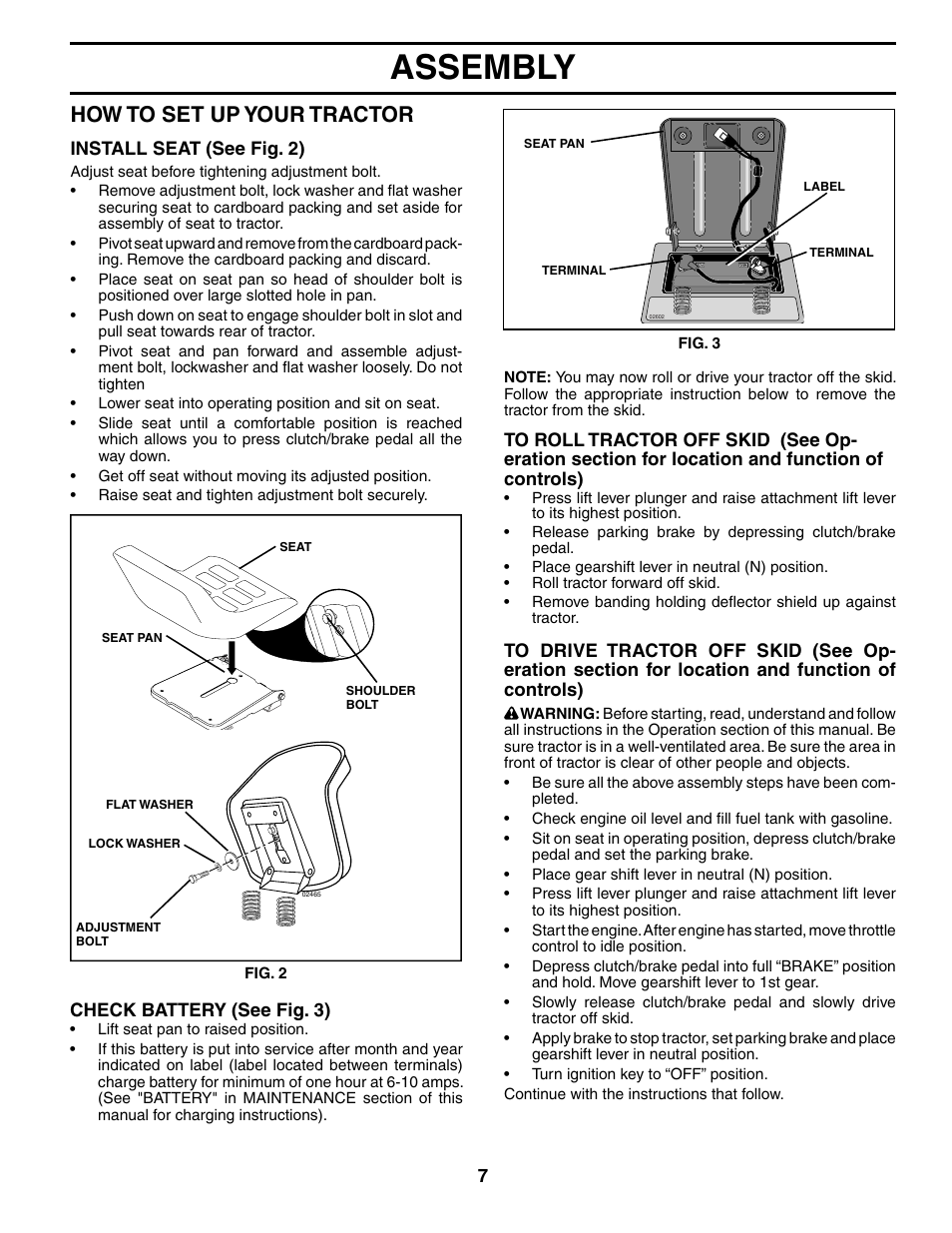 Assembly, How to set up your tractor | Poulan 192087 User Manual | Page 7 / 28