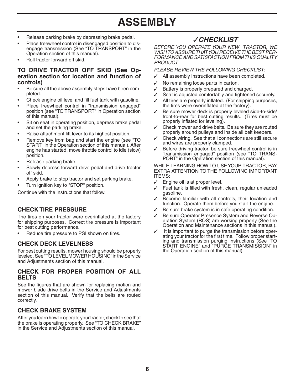 Assembly, Checklist | Poulan 402557 User Manual | Page 6 / 30