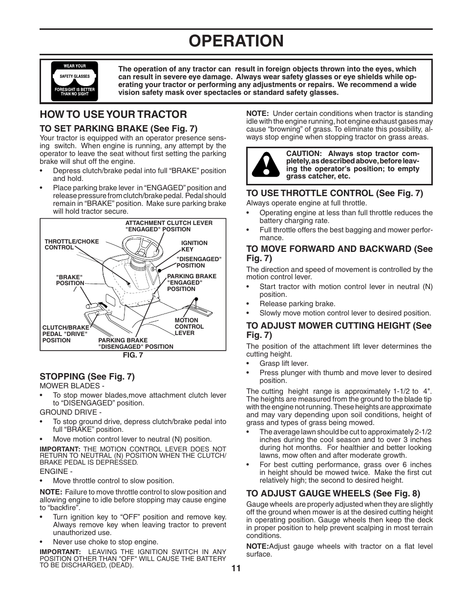 Operation, How to use your tractor | Poulan 190944 User Manual | Page 11 / 48