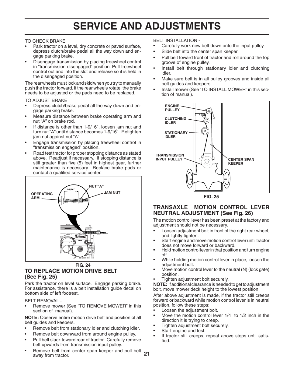 Service and adjustments | Poulan 190944 User Manual | Page 21 / 48