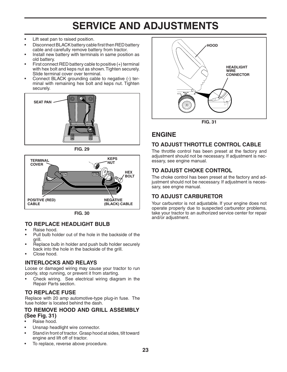 Service and adjustments, Engine | Poulan 190944 User Manual | Page 23 / 48
