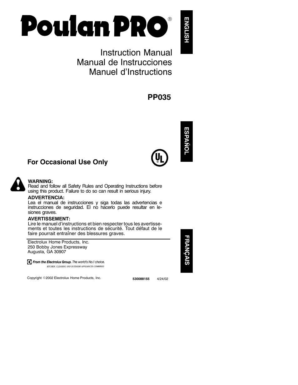 Poulan 530088155 User Manual | 16 pages