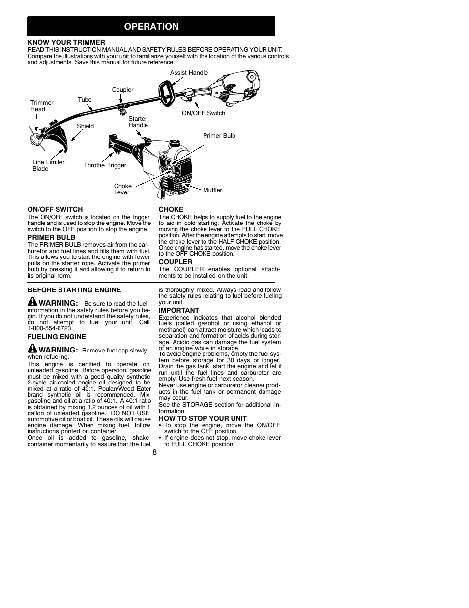 Operation | Poulan 530088155 User Manual | Page 8 / 16