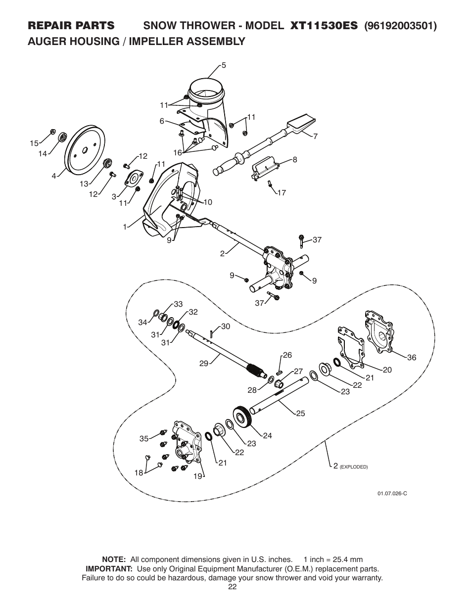 Poulan Pro XT11530ES SNOW THROWER User Manual | Page 22 / 44