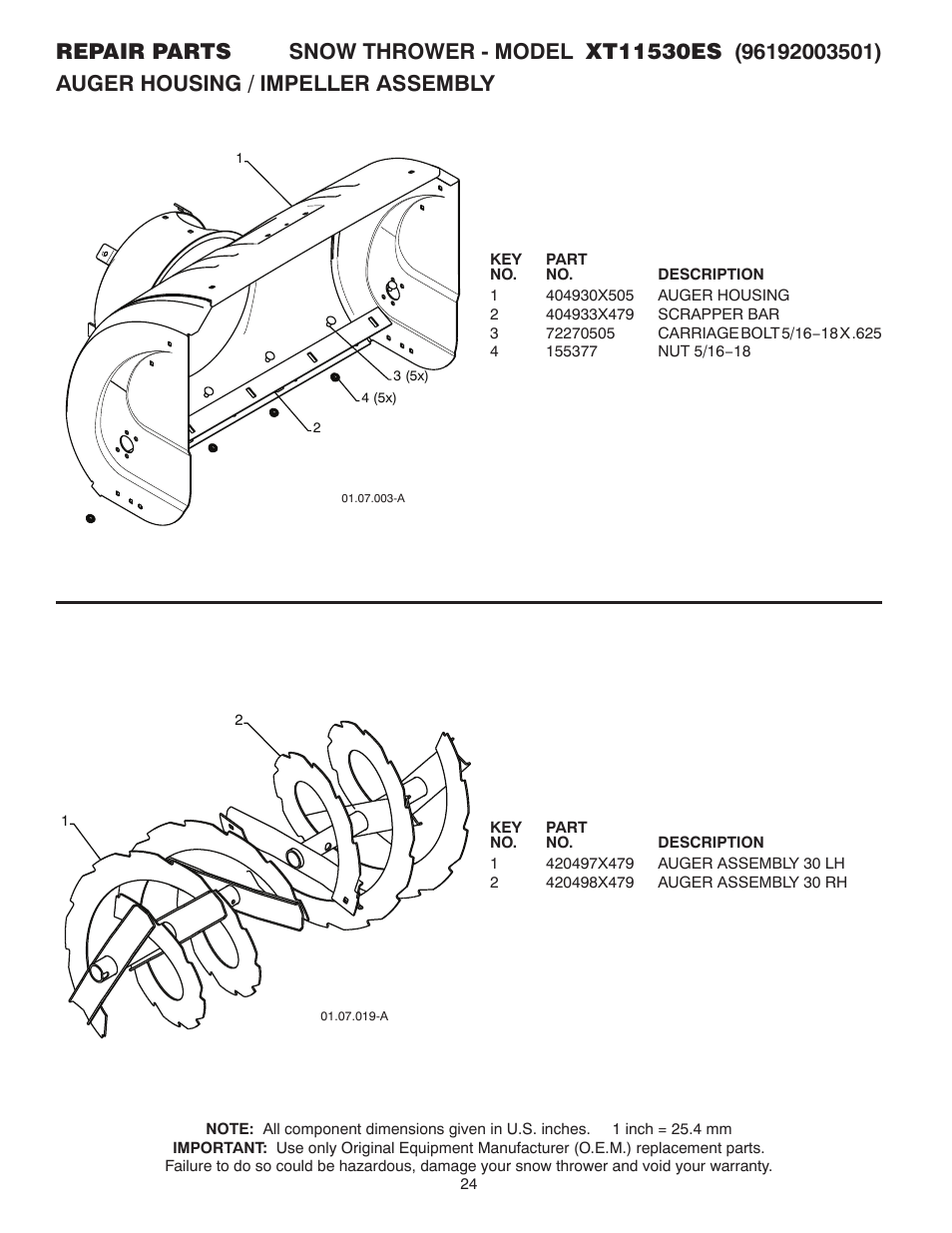 Poulan Pro XT11530ES SNOW THROWER User Manual | Page 24 / 44