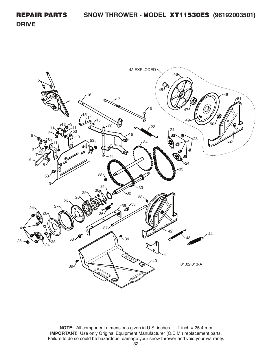 Poulan Pro XT11530ES SNOW THROWER User Manual | Page 32 / 44