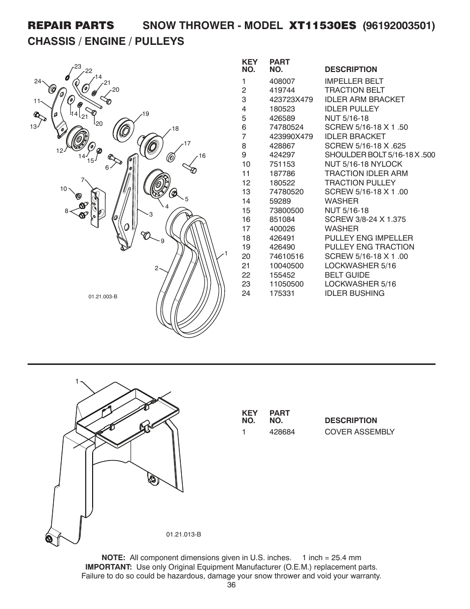 Poulan Pro XT11530ES SNOW THROWER User Manual | Page 36 / 44