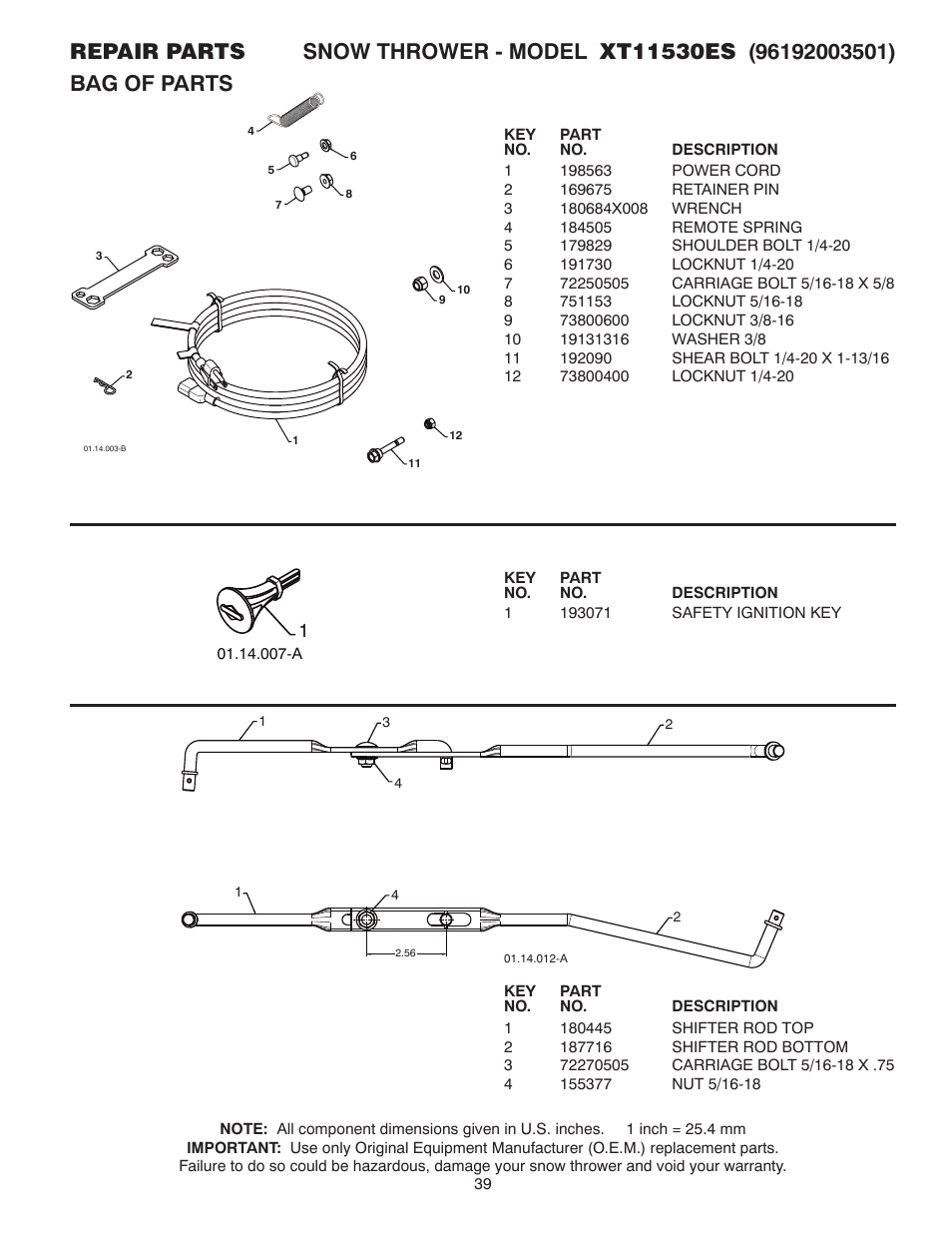 Poulan Pro XT11530ES SNOW THROWER User Manual | Page 39 / 44